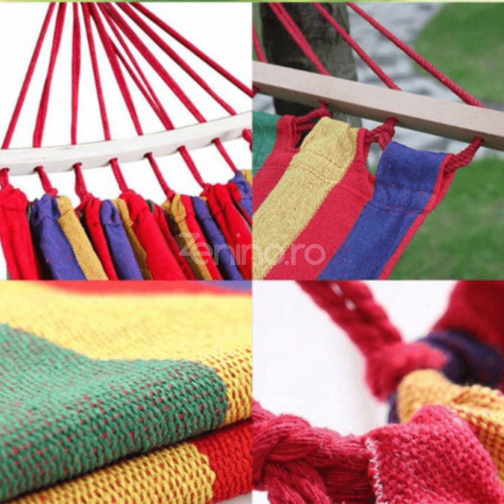 Garden Hammock, Wooden Bars, Fixing Ropes, 1/2 Persons, Maximum Load 200kg., Textile Material, Multicolor