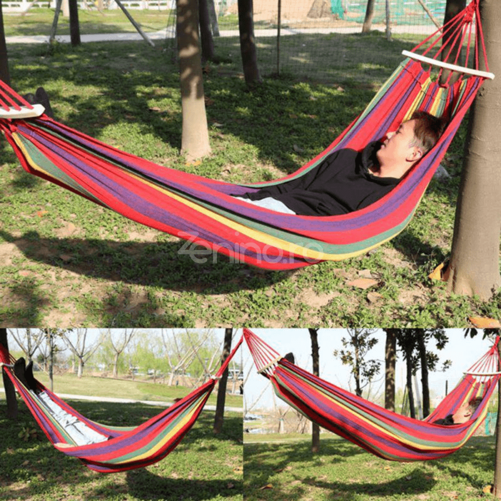 Garden Hammock, Wooden Bars, Fixing Ropes, 1/2 Persons, Maximum Load 200kg., Textile Material, Multicolor