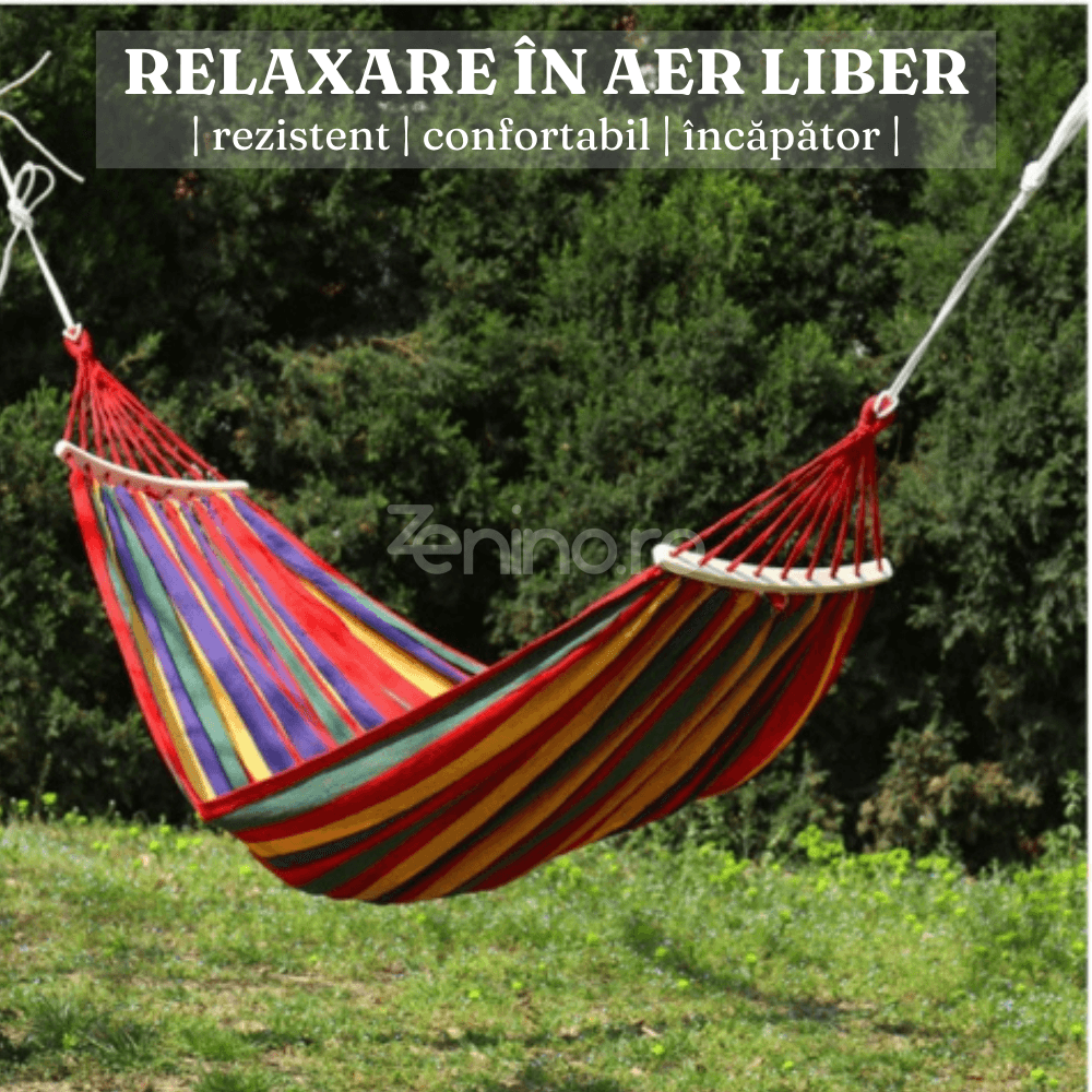 Garden Hammock, Wooden Bars, Fixing Ropes, 1/2 Persons, Maximum Load 200kg., Textile Material, Multicolor