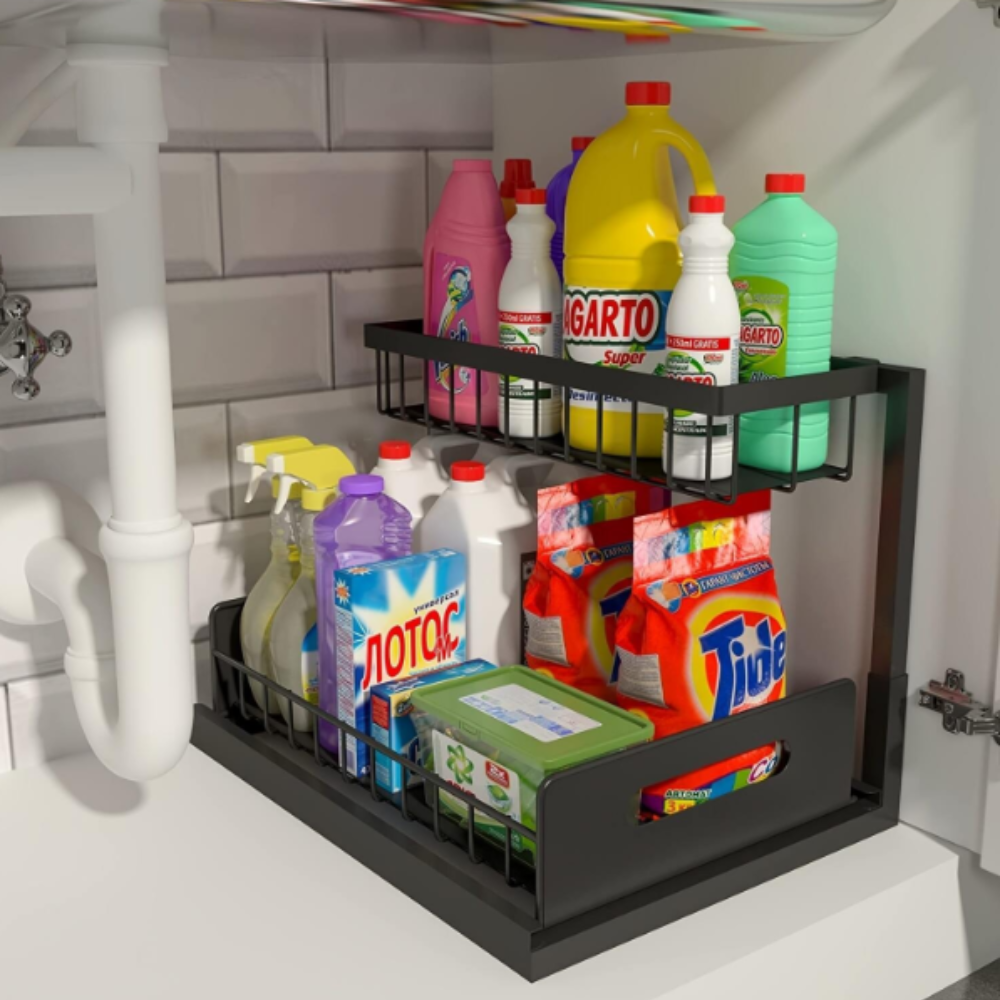 2-Tier Under Sink Organizer Shelf for Kitchen, Bathroom, Metal, 36x27x38cm