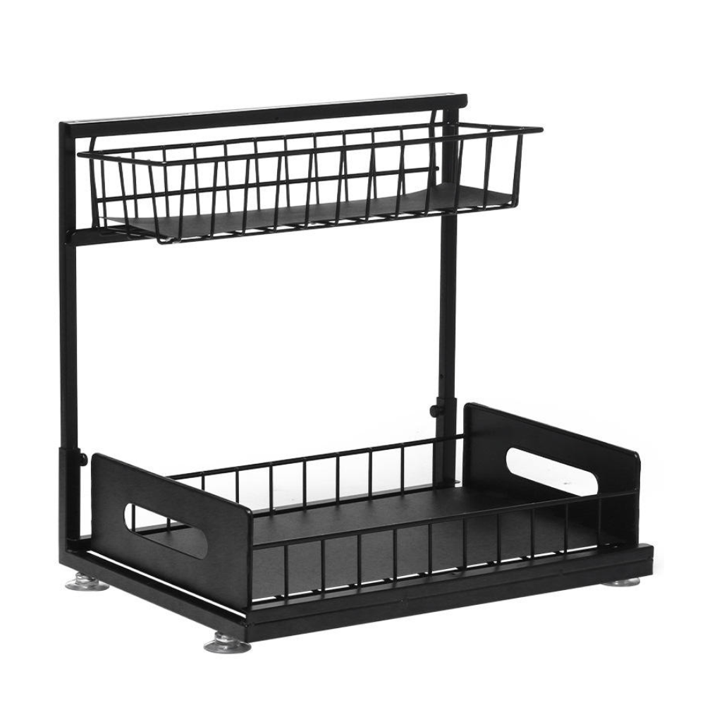 Raft Organizator cu 2 Niveluri, Potrivit sub Chiuveta, pentru Bucatarie, Baie, din Metal, 36x27x38cm