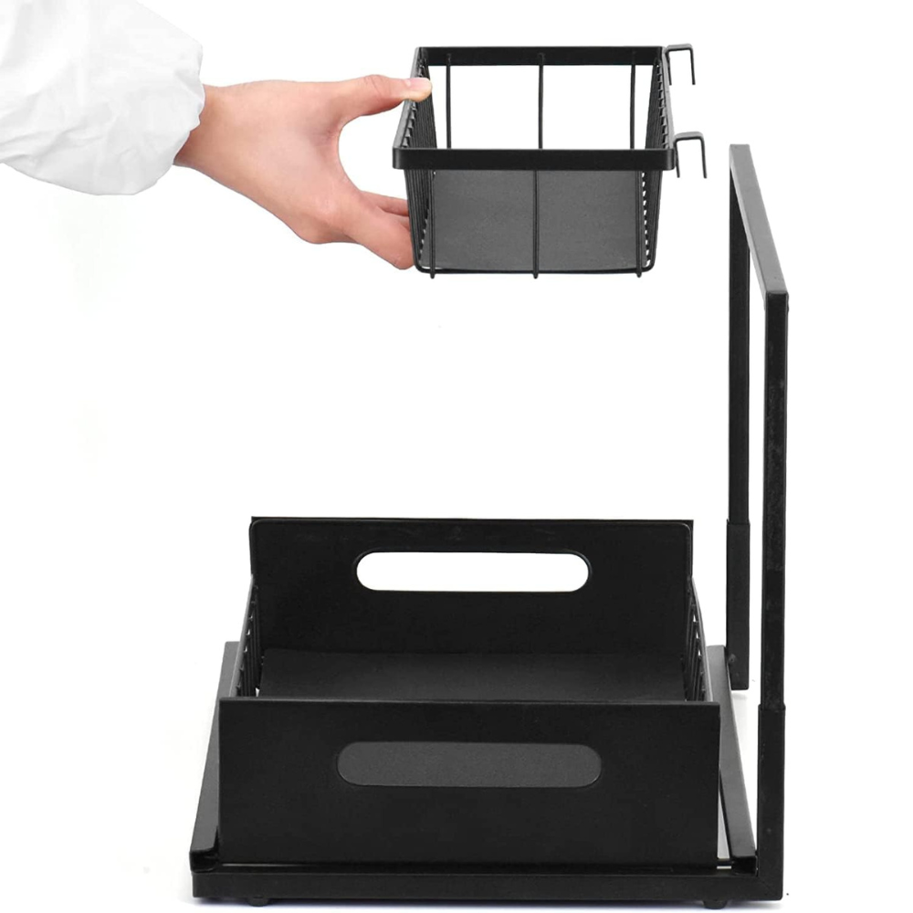 Raft Organizator cu 2 Niveluri, Potrivit sub Chiuveta, pentru Bucatarie, Baie, din Metal, 36x27x38cm