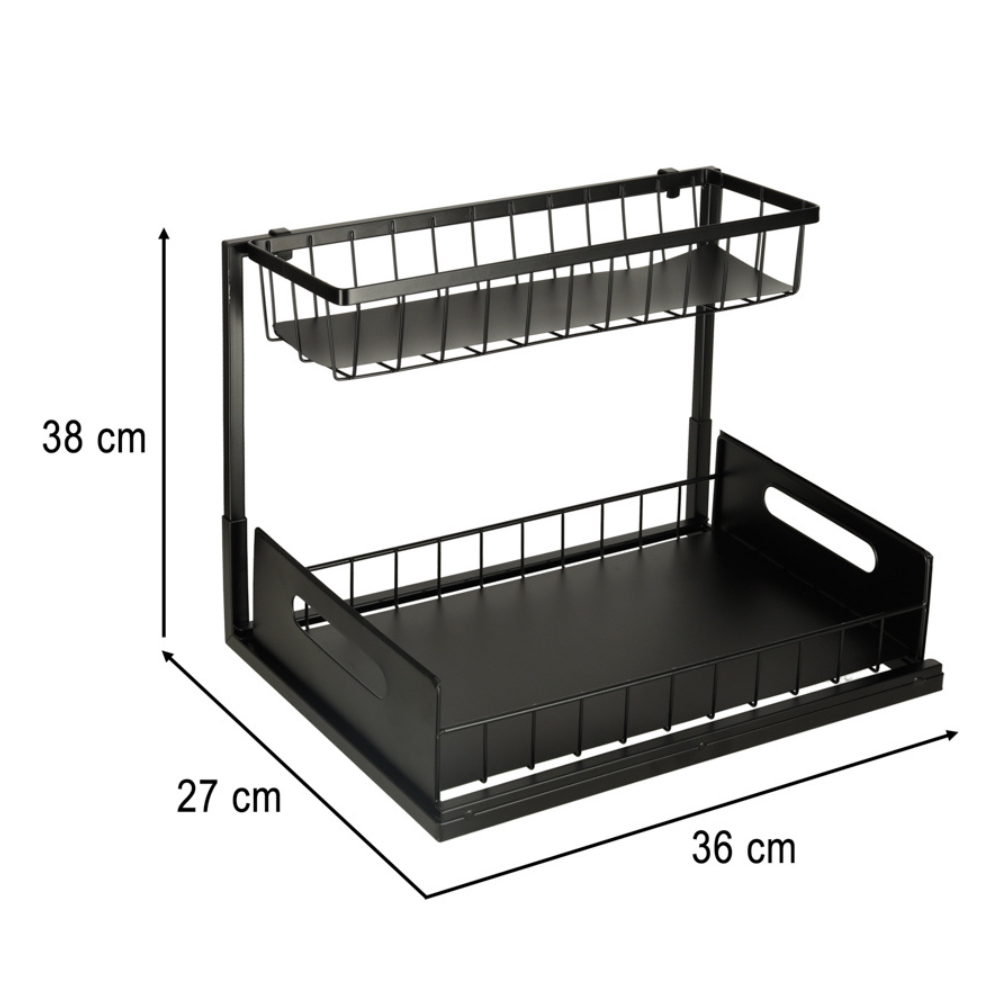 Raft Organizator cu 2 Niveluri, Potrivit sub Chiuveta, pentru Bucatarie, Baie, din Metal, 36x27x38cm