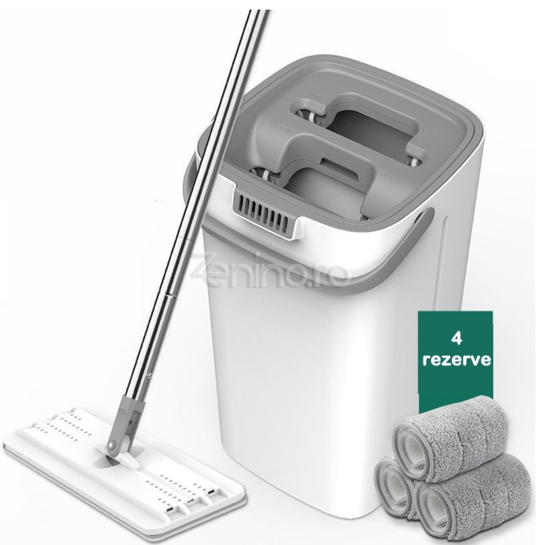 Set Mop Microfibra si Galeata, Absorbtie Rapida, Zimti Curatare Par, 4 Rezerve, Curatare Eficienta, 5.7L, Alb