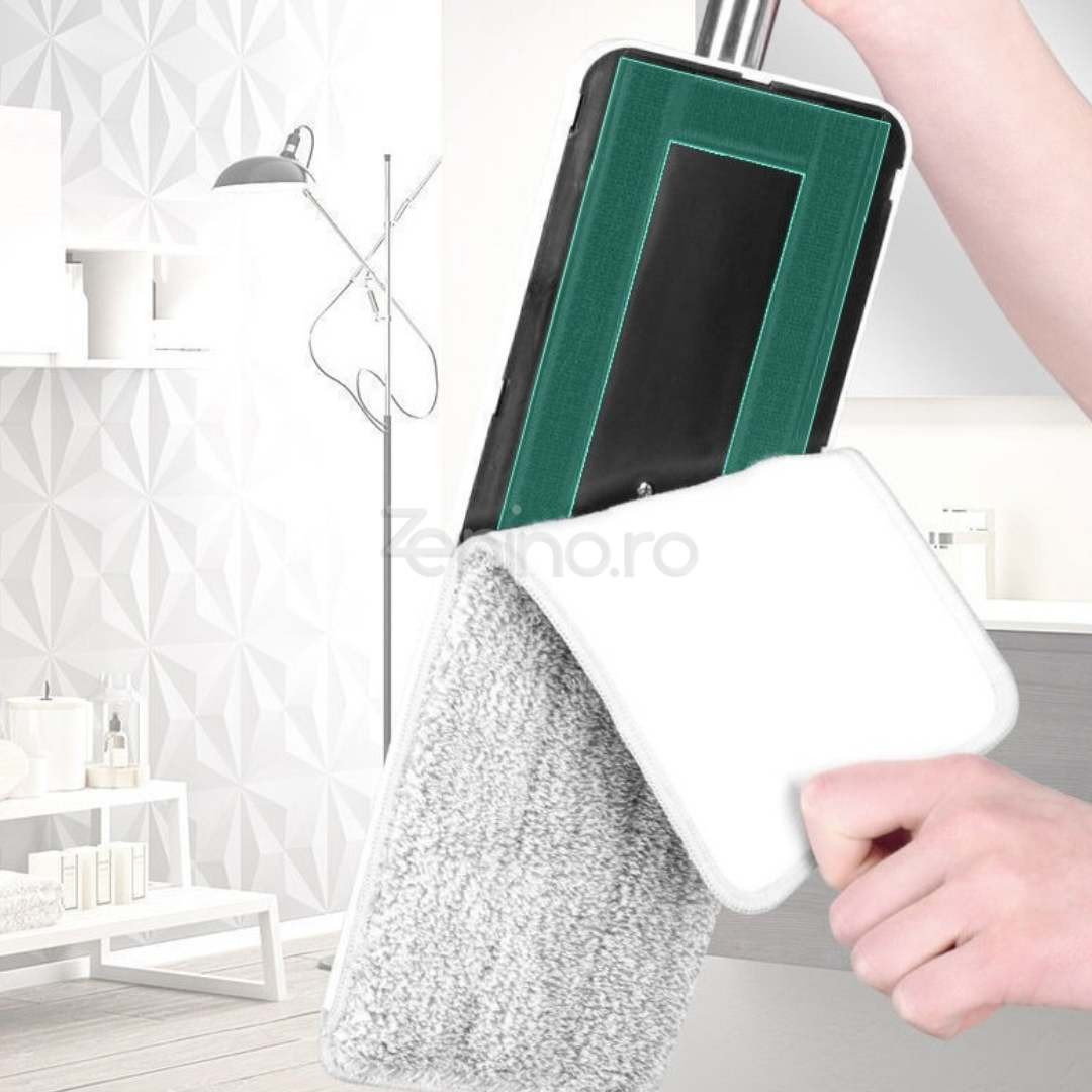 Set Mop Microfibra si Galeata, Absorbtie Rapida, Zimti Curatare Par, 4 Rezerve, Curatare Eficienta, 5.7L, Alb