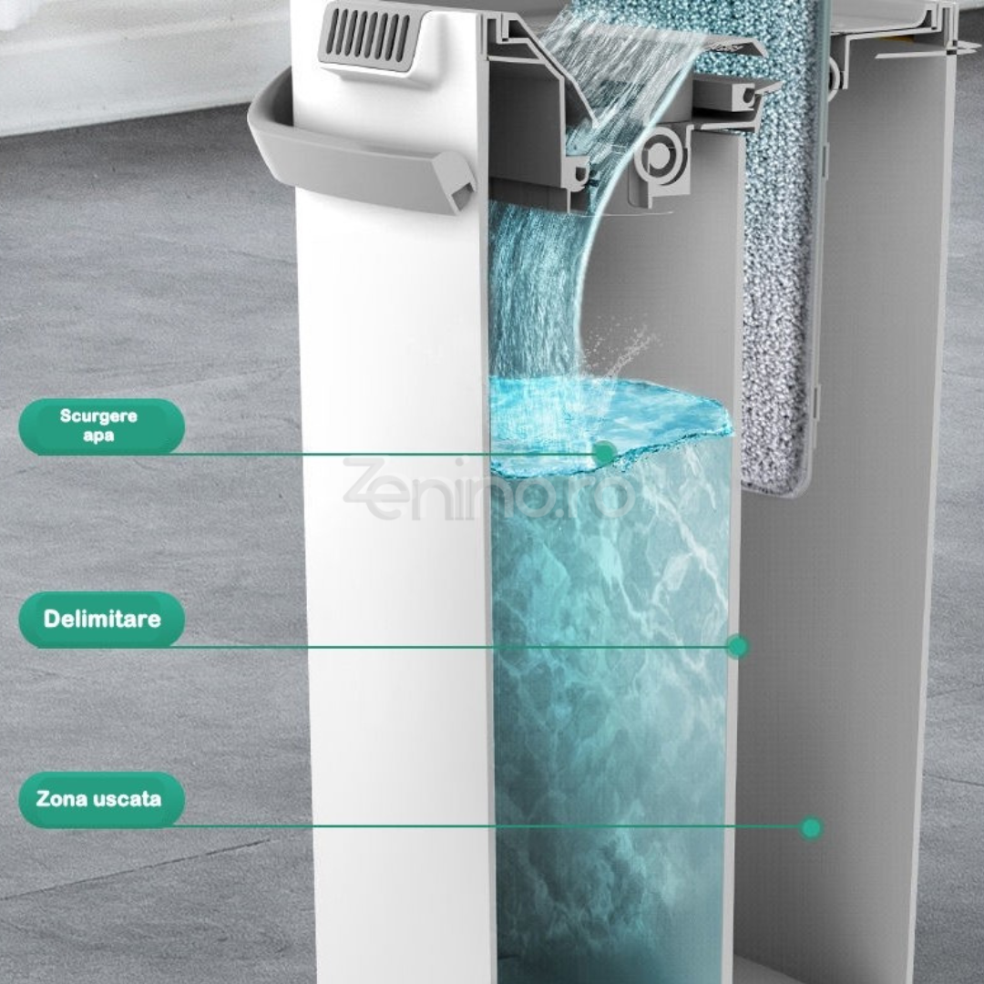 Set Mop Microfibra si Galeata, Absorbtie Rapida, Zimti Curatare Par, 4 Rezerve, Curatare Eficienta, 5.7L, Alb