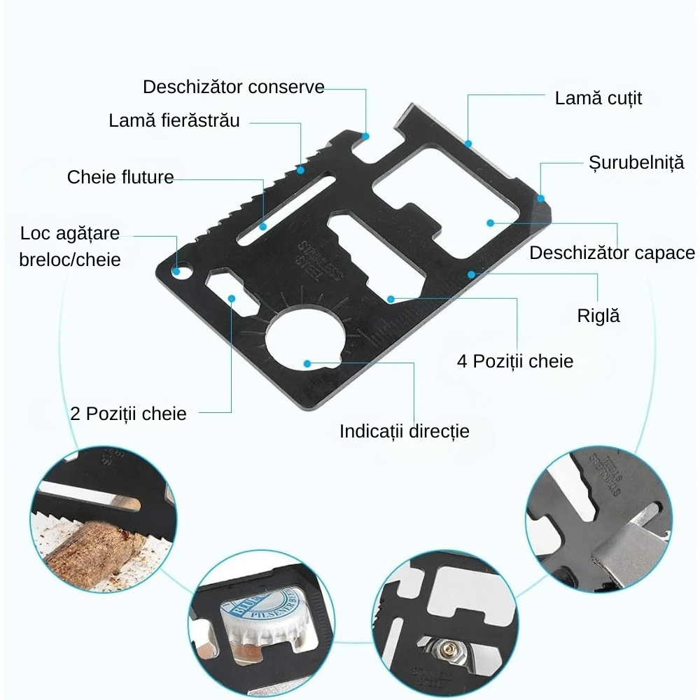 Kit Supravietuire 13 in 1, Instrumente Multifunctionale, Lanterna, Model Compact