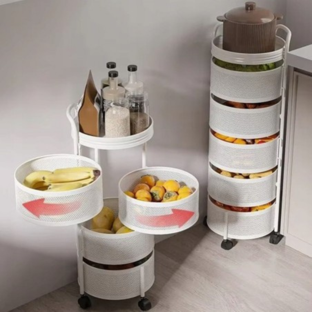Carucior Depozitare, 5 Niveluri Rotative, din Metal, cu Roti, 90.5cm