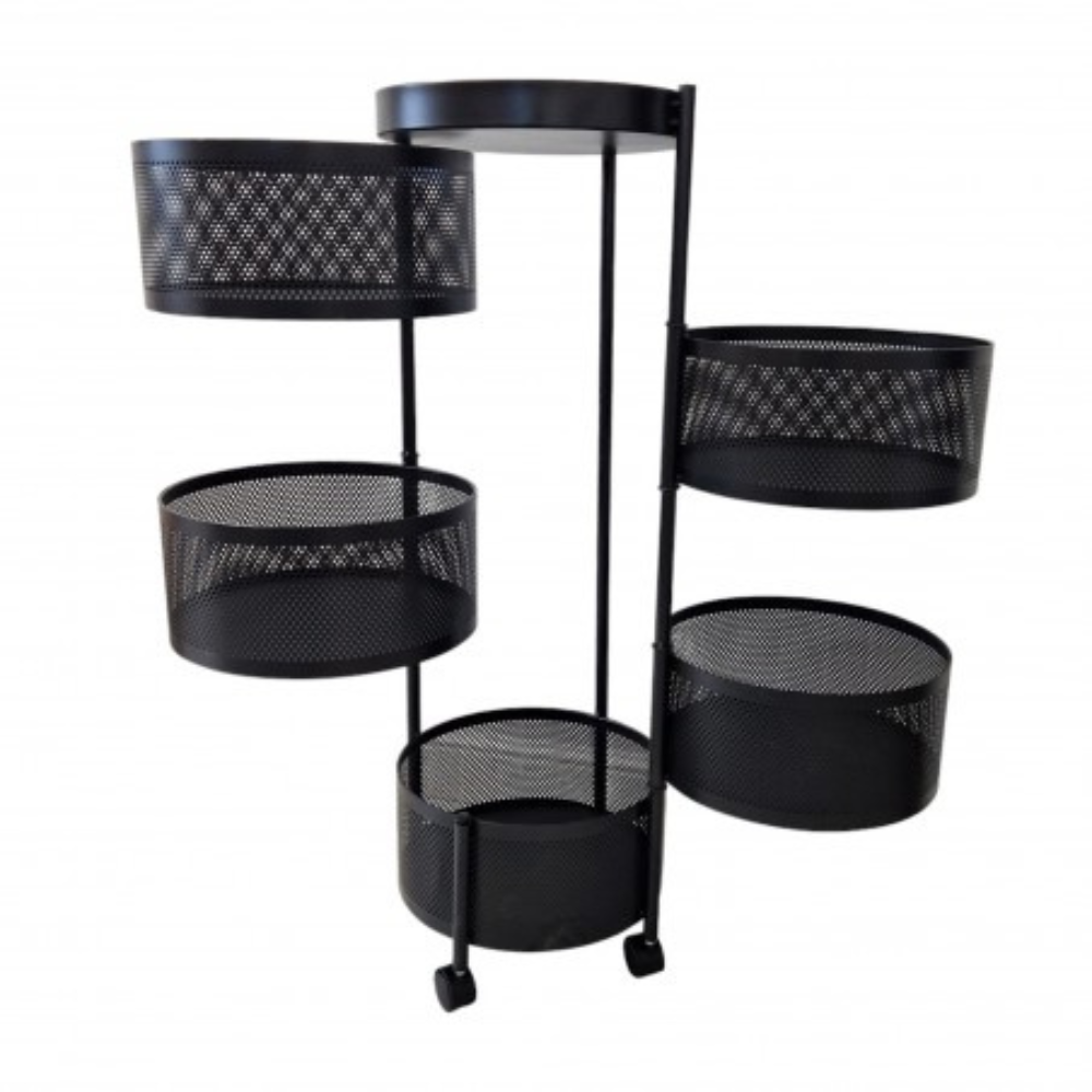 Carucior Depozitare, 5 Niveluri Rotative, din Metal, cu Roti, 90.5cm