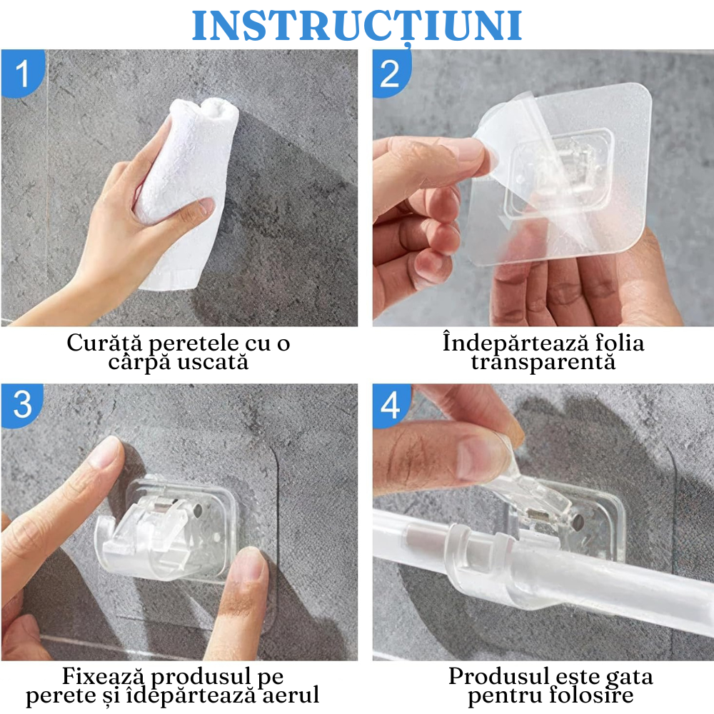 Adhesive Hooks Set, Waterproof, Transparent, Max 5kg., 6cm