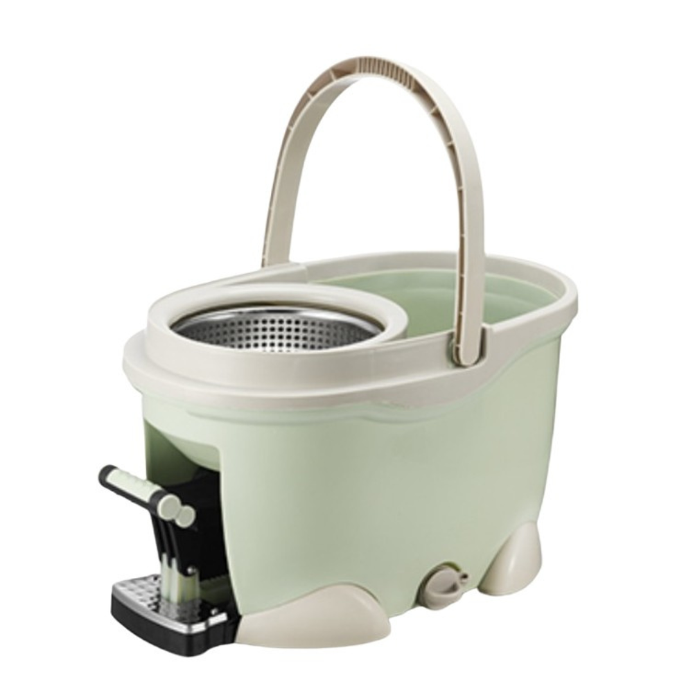 Set Mop Rotativ si Galeata, Centrifuga cu Pedala, Tija Telescopica, 2 Capete Microfibra, 130cm, Verde