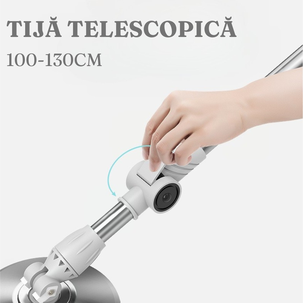 Set Mop Rotativ si Galeata, Centrifuga cu Pedala, Tija Telescopica, 2 Capete Microfibra, 130cm, Verde