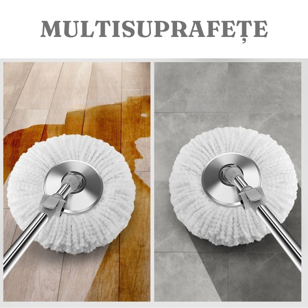 Set Mop Rotativ si Galeata, Centrifuga cu Pedala, Tija Telescopica, 2 Capete Microfibra, 130cm, Verde