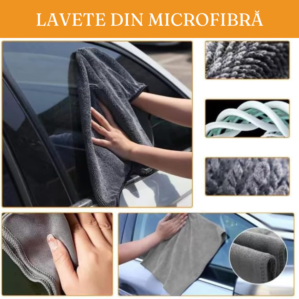 Set Accesorii Curatare Auto, Lavete Microfibra, Perie Anvelope, Pensula Detailing, Burete, Interior/Exterior