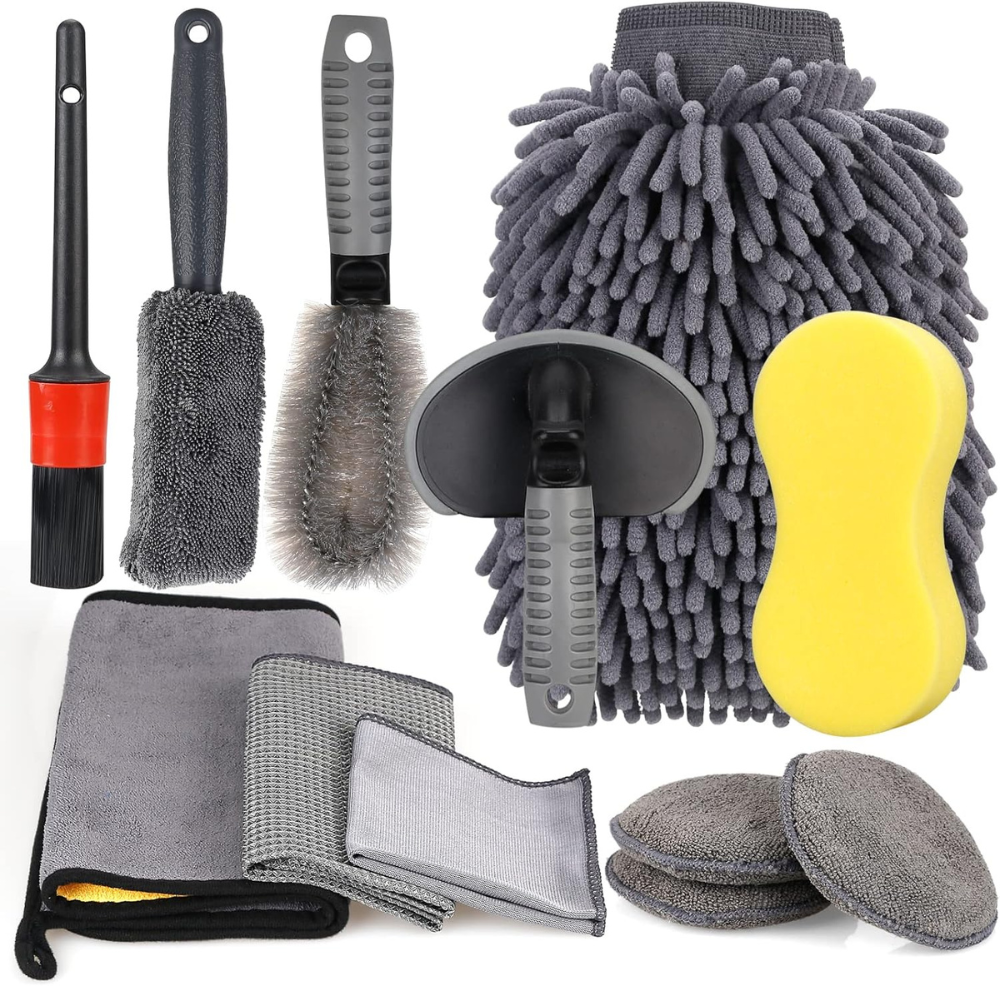 Set Accesorii Curatare Auto, Lavete Microfibra, Perie Anvelope, Pensula Detailing, Burete, Interior/Exterior
