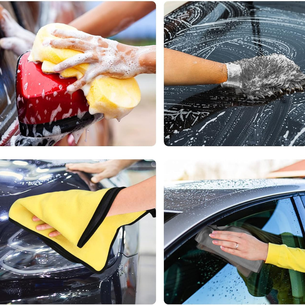 Car Cleaning Accessory Set, Microfiber Cloths, Tire Brush, Detailing Brush, Sponge, Interior/Exterior