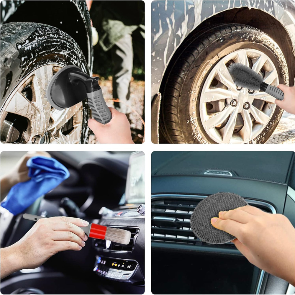 Set Accesorii Curatare Auto, Lavete Microfibra, Perie Anvelope, Pensula Detailing, Burete, Interior/Exterior