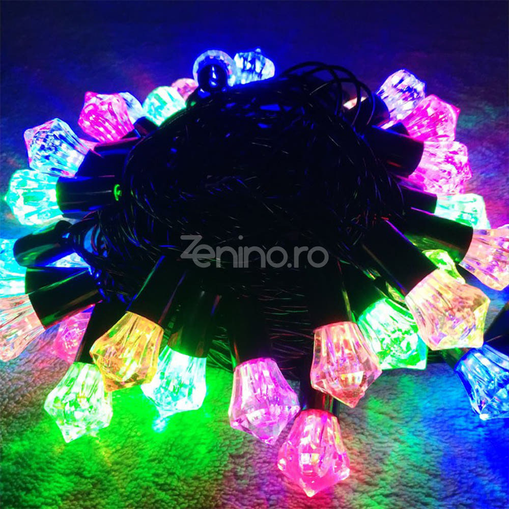 Christmas Installation, 10m Line, 40 LED Bulbs, Multicolor, 8 Light Effects, Black Wire, 220V, Controller