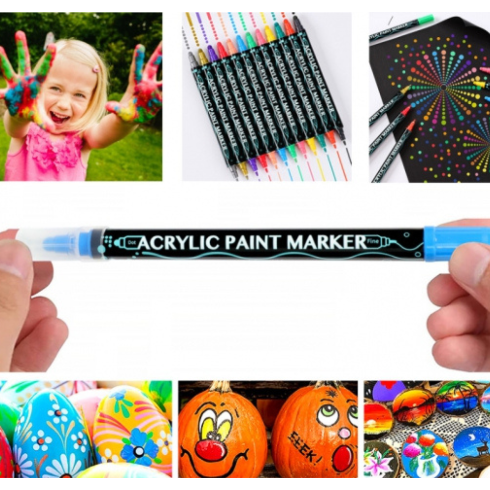 Set Markere Acrilice, Varf Dublu 1-5mm, 24-36 Culori Intense, Multisuprafete