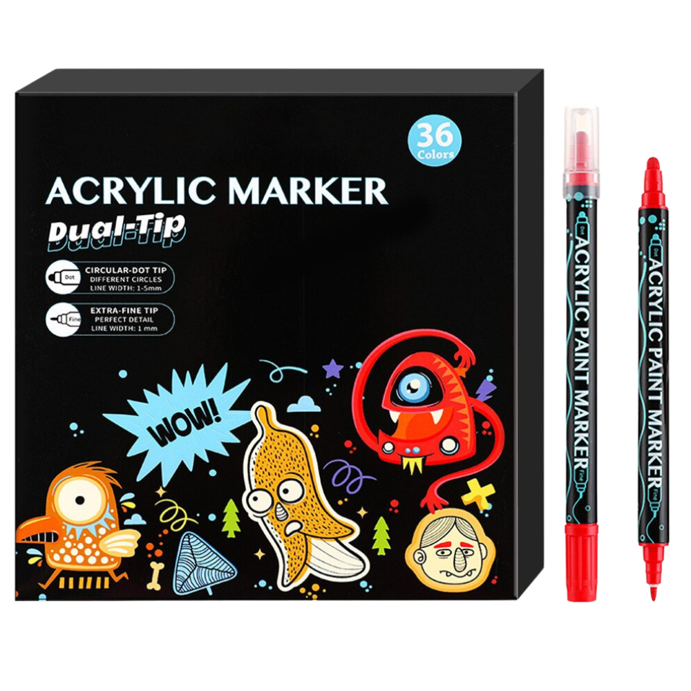 Set Markere Acrilice, Varf Dublu 1-5mm, 24-36 Culori Intense, Multisuprafete