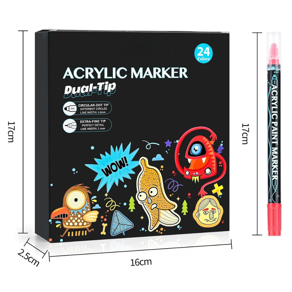 Set Markere Acrilice, Varf Dublu 1-5mm, 24-36 Culori Intense, Multisuprafete