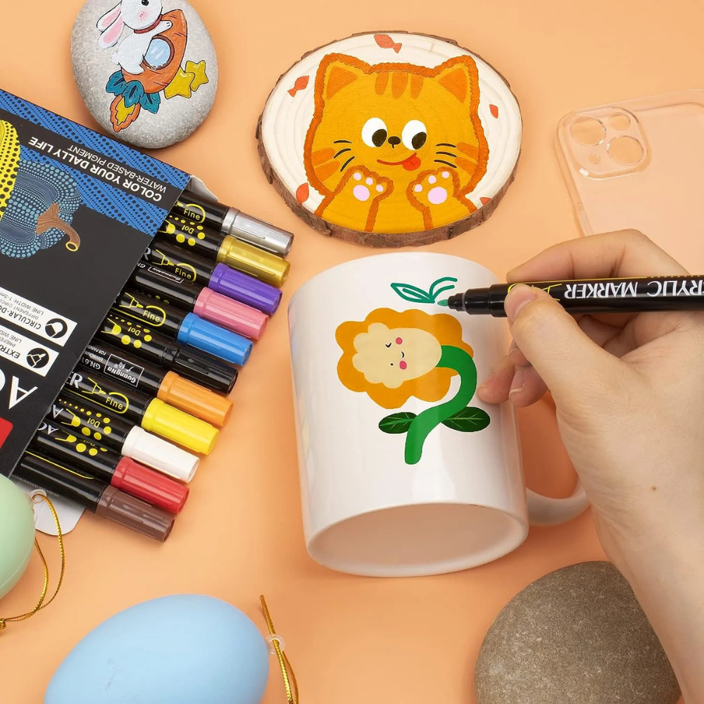 Set Markere Acrilice, Varf Dublu 1-5mm, 24-36 Culori Intense, Multisuprafete