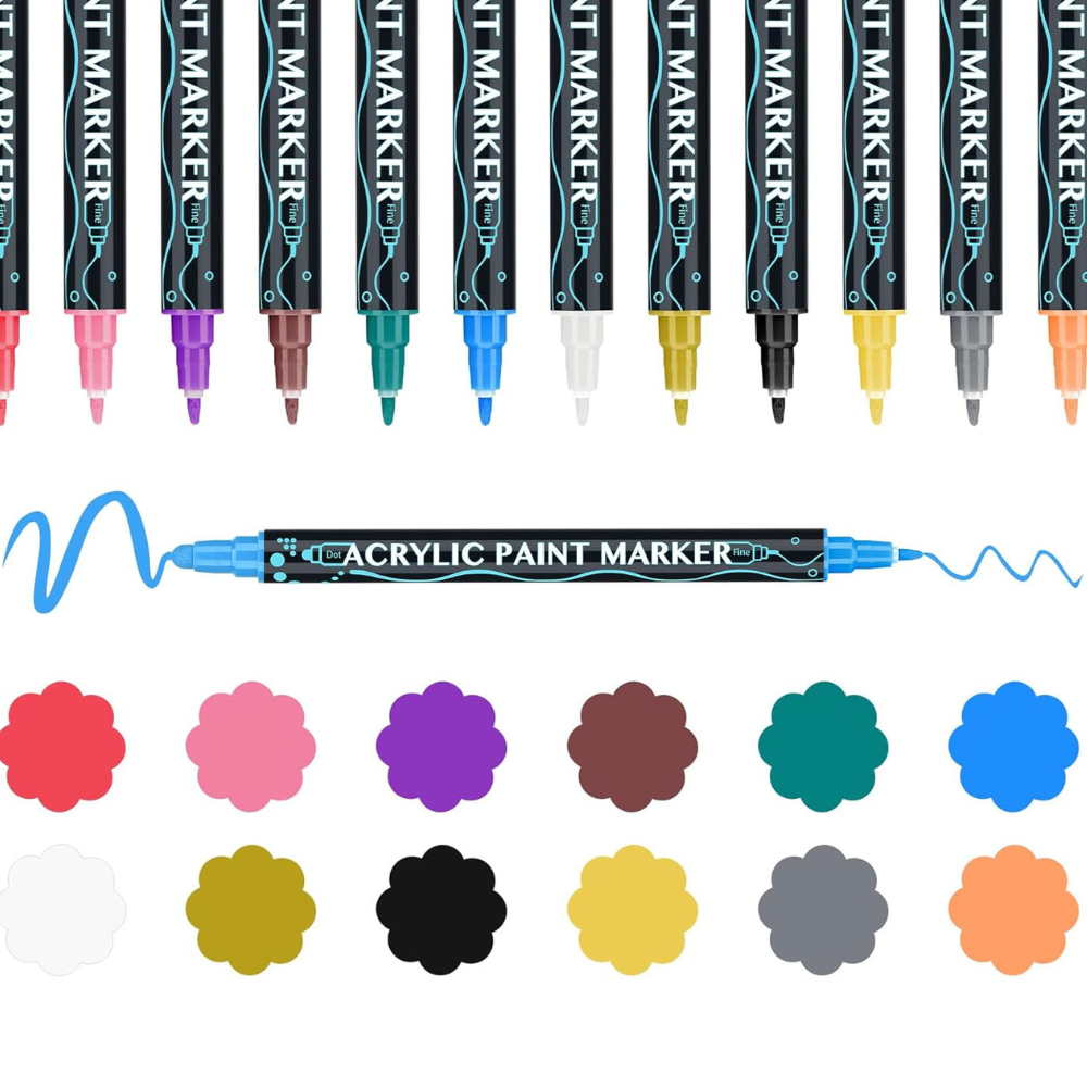 Set Markere Acrilice, Varf Dublu 1-5mm, 24-36 Culori Intense, Multisuprafete