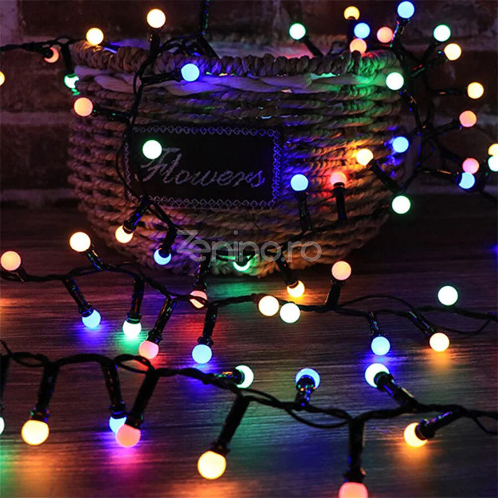 Christmas Installation, 10m Line, 40 LED Bulbs, Multicolor, 8 Light Effects, Black Wire, 220V, Controller