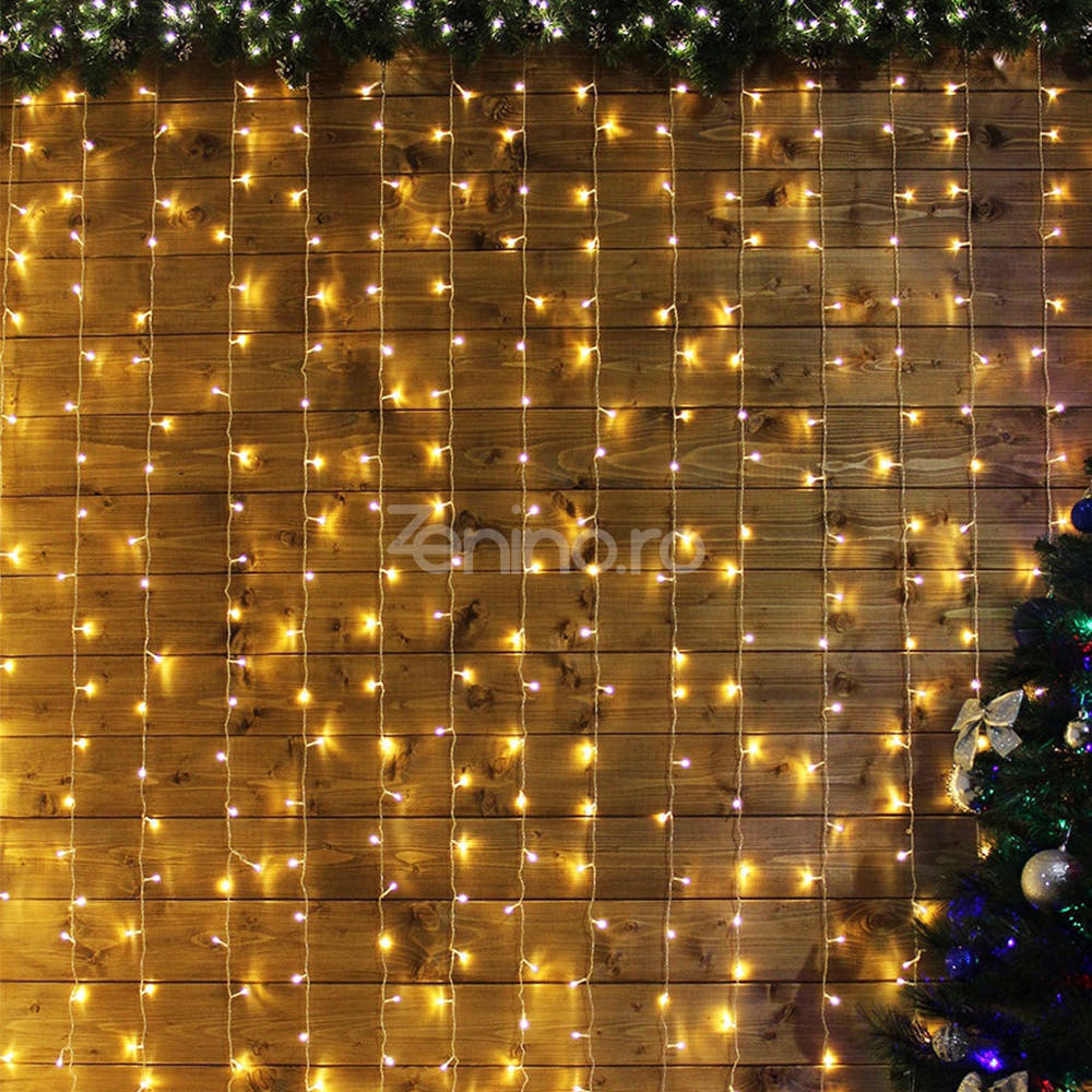 Instalatie de Craciun, Tip Perdea, Becuri LED, 8 Jocuri de Lumini, Fir Transparent, Prelungitor 1.5m, Alb Cald, Rece, Multicolor