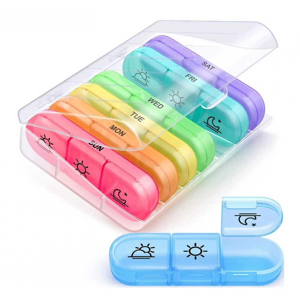Medicine Organizer Box, Weekly, 21 Compartments, Compact, Portable