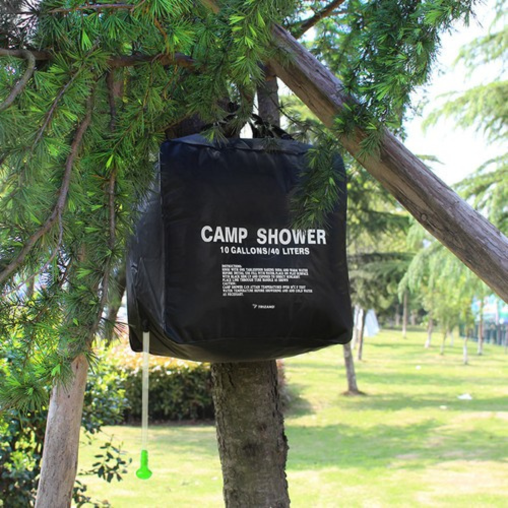 Portable Solar Heated Shower, for Camping, 20/40L, Leakproof Closure, Hanging Handle, Easy to Fill, Black