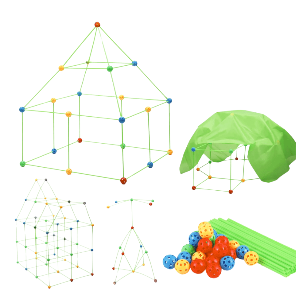 3D Construction Set 87 Pieces, Tent, Fortress, for Children, Indoor/Outdoor