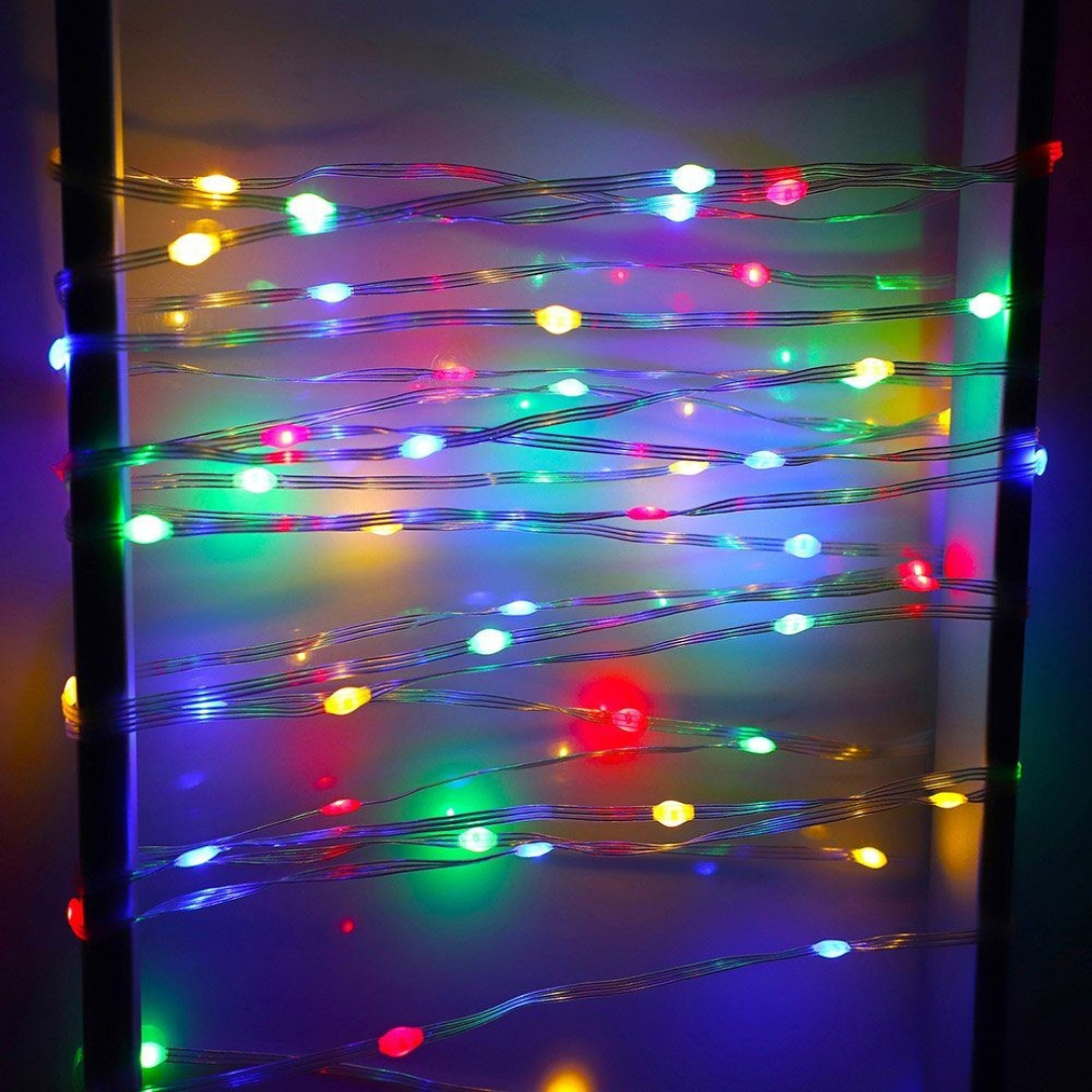 Christmas Installation, Linear, LED Bulbs, Multicolor, 8 Light Effects, Transparent Wire, 220V, Controller