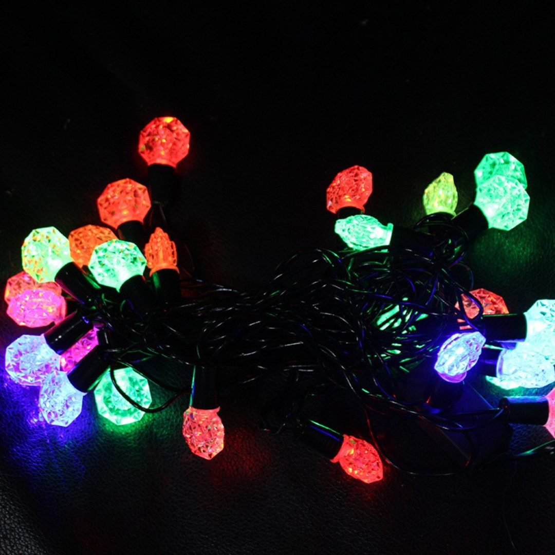 Christmas Installation, 10m Line, 40 LED Bulbs, Multicolor, 8 Light Effects, Black Wire, 220V, Controller