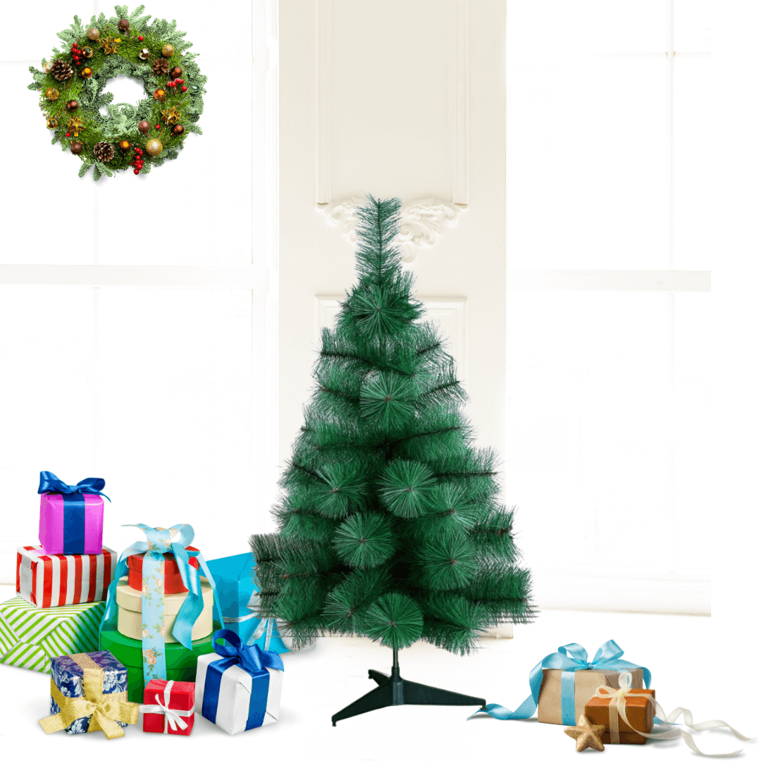 Christmas Tree, Pine Model, Artificial, Bushy Branches, Metal/Plastic Stand, Easy to Install, Green
