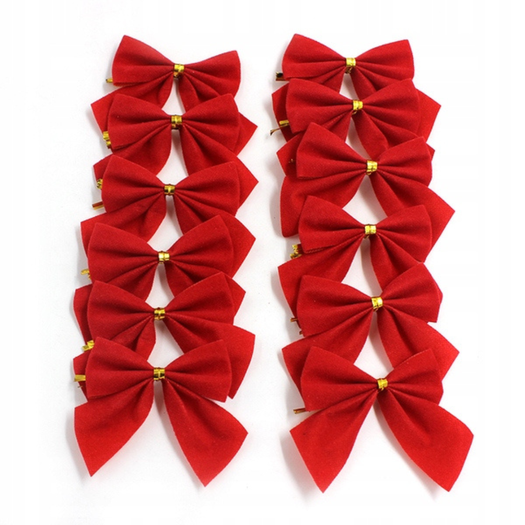 Christmas Ornaments Set, Bow Pattern, Tree Decorations, Velvet Style, 5x5cm, Red