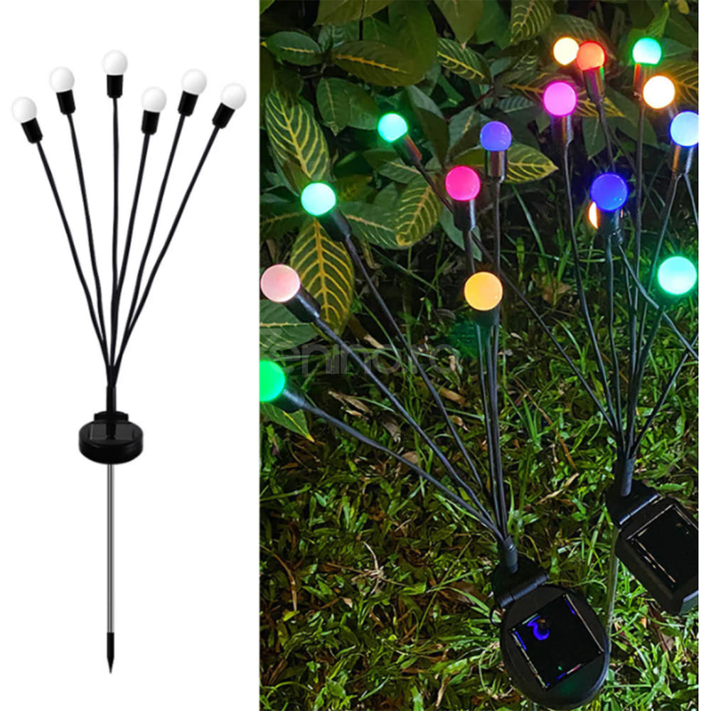 Solar Firefly Lamp, 6 Bulbs, for Garden, IP65, Ground Mount, 8h Battery Life, Height 70 cm, Black