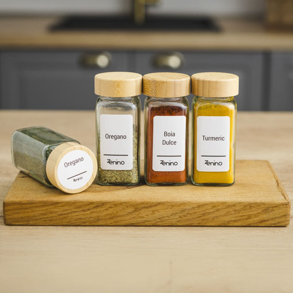 Spice Container Set, Aluminum/Wooden Lid, 96 White Labels in Romanian, 12-24 Salt Shakers, Funnel, Marker, 110ml, Bottle