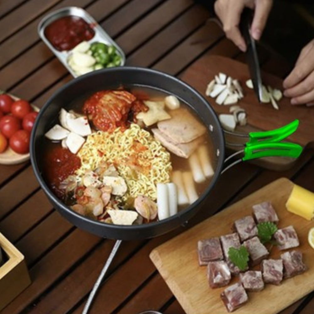 Zenino Camping Cooking Set - 9 Pieces, Non-Stick Surface, Pot, Pan, Accessories Included, Portable, Anodized Aluminum, Gray