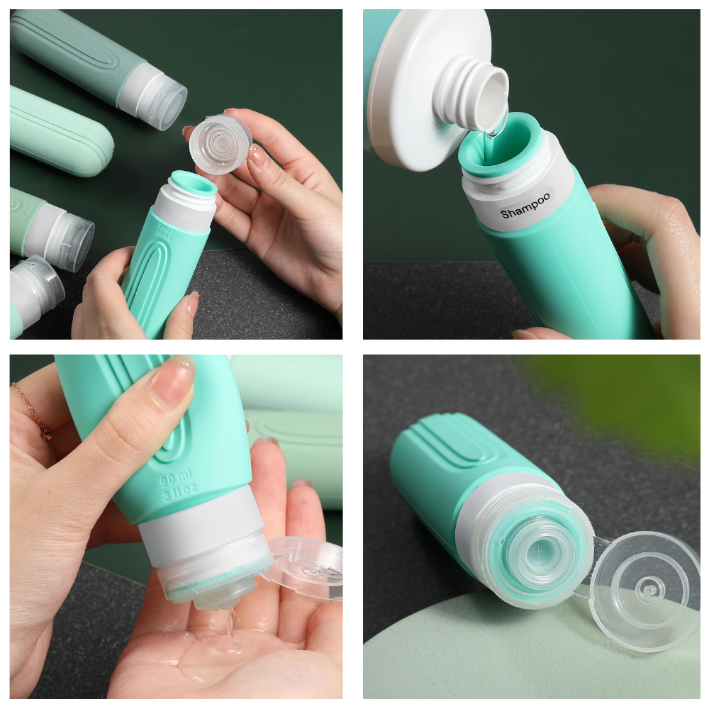 Set 4 Recipiente Calatorie, 90ml, Geanta Organizare Produse, Silicon