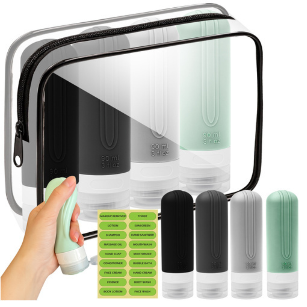 Set 4 Recipiente Calatorie, 90ml, Geanta Organizare Produse, Silicon