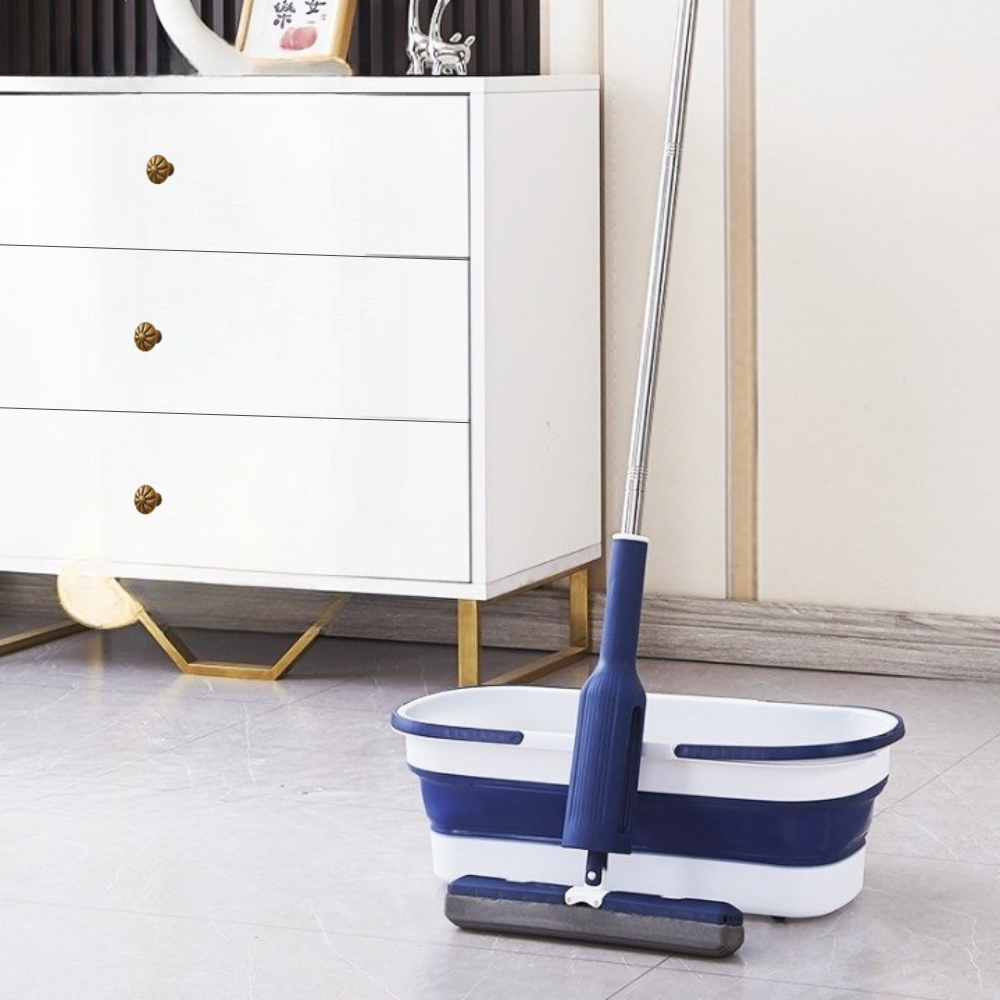 Set Mop Telescopic cu Galeata Pliabila, Burete Bumbac, Tija Reglabila, Sistem Stoarcere