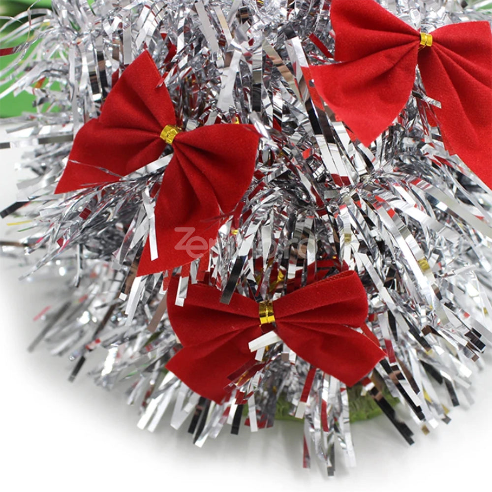 Christmas Ornaments Set, Bow Pattern, Tree Decorations, Velvet Style, 5x5cm, Red