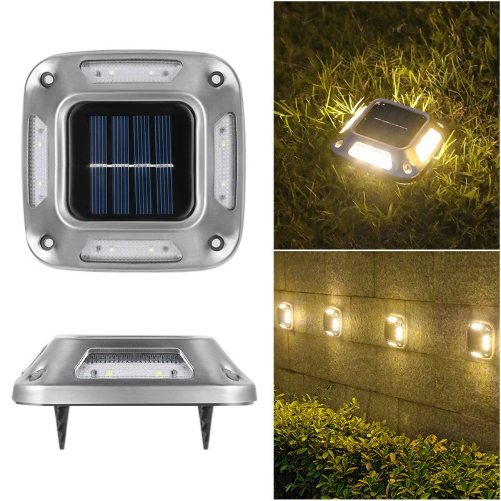 Set 4 Lampi Solare, 8 Leduri, Baterie 600mAh, 6-12 Ore, IP65, Alb Cald