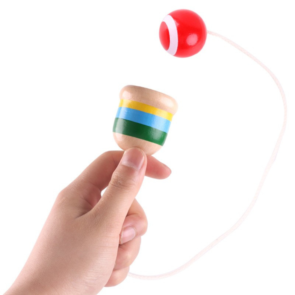 Mini Jucarie Cupa Interactiva, Lemn, Copii si Adulti, Tip Kendama,