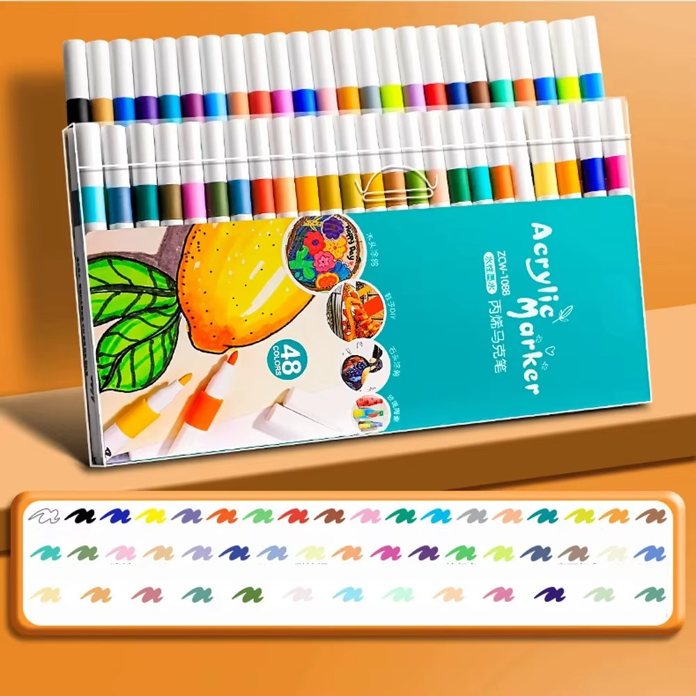 Set 48 Markere Acrilice, Pe Baza de Apa, Varf Fin