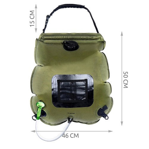 Portable Solar Heated Shower for Camping, 20L, with Thermometer, Leakproof Closure, Hanging Handle, Green