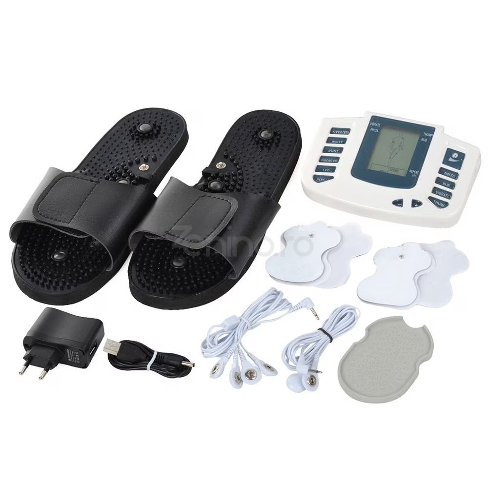 Set Aparat Electrostimulare, 4 Electrozi, Aparat de Masaj, Full Body, 9 Programe, Ecran LCD, Tonifiere, Alb