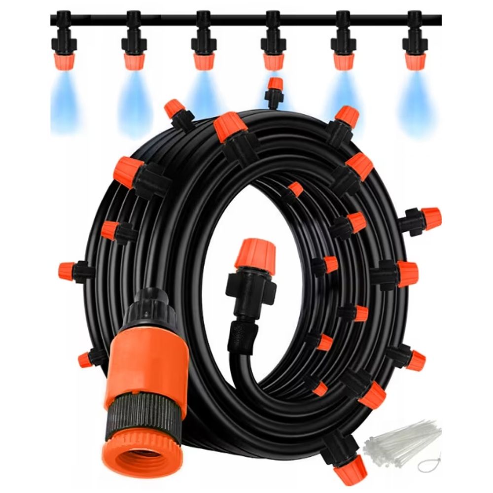 Irrigation System, Adjustable Nozzles, Adjustable, for Lawn, Garden, Terrace, Plastic, Water Curtain, Black/Orange