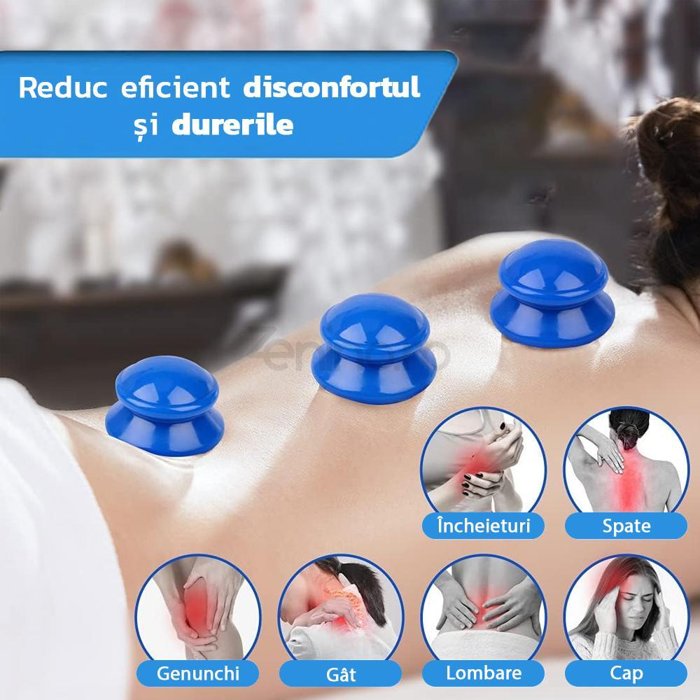 Set 4 Ventuze de Masaj, Terapeutice, Anticelulita, Relaxare, Silicon Moale, Transparent/Albastru